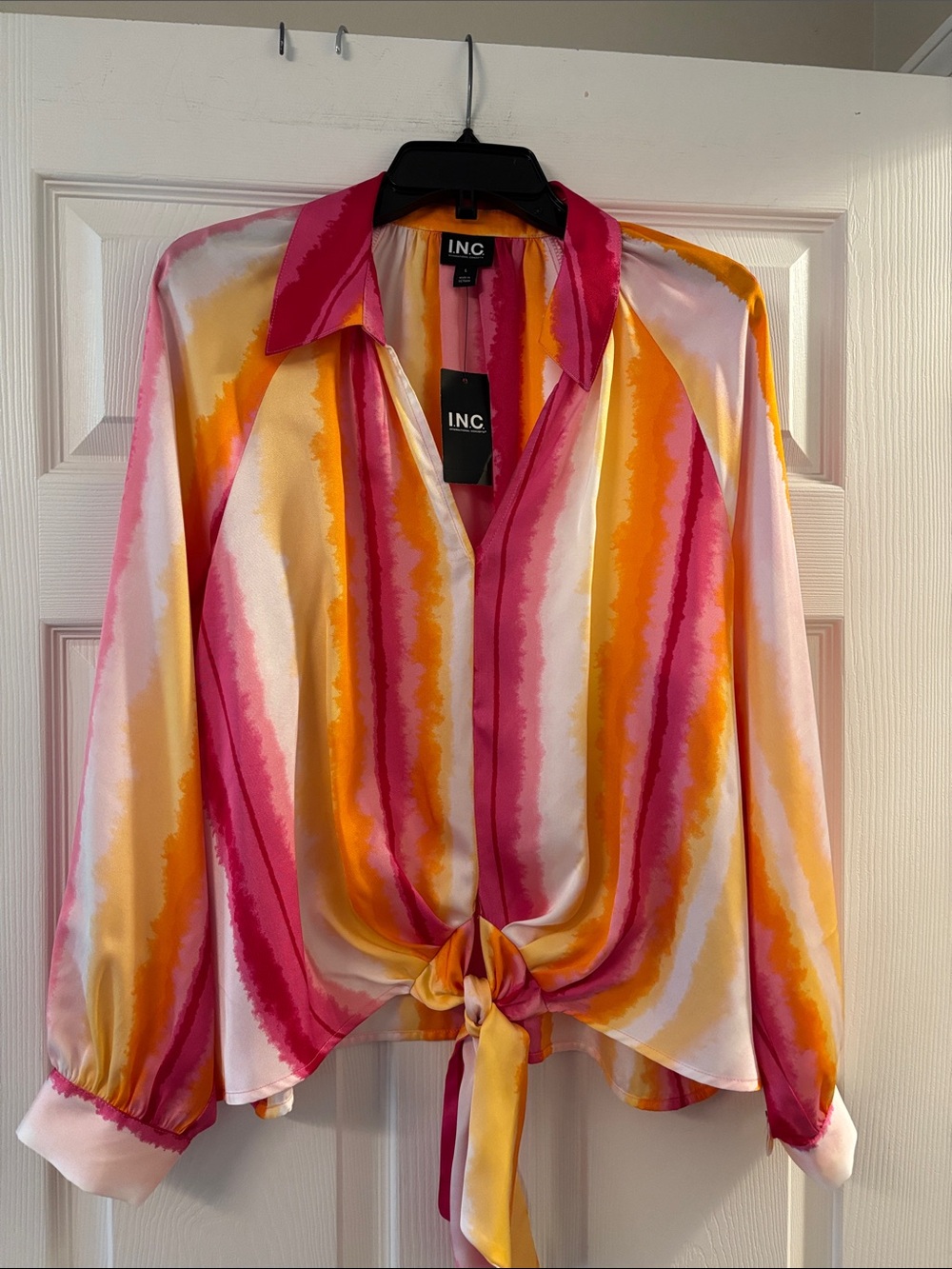 INC International Concepts Pink, Orange & White Tie-Front Blouse